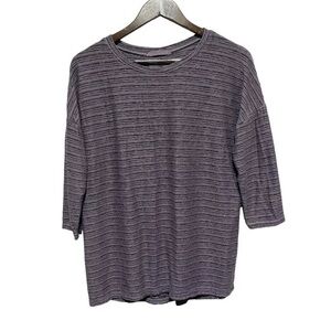 Cut Loose Top Womens S Purple Stretch Textured Knit 3/4 Sleeve Lagenlook Relaxed